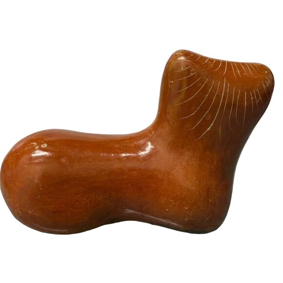 Vintage Mexican Folk Art Brown Clay Pottery Etched Tonala Cat Figurine - Picture 7 of 10